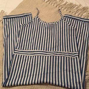 4.99 ship Large Blue Striped Jumpsuit NWOT